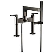 Brizo Kintsu Lever Handle Deck Mounted Tub Filler with Integrated Diverter and Hand Shower Brilliance Black Onyx